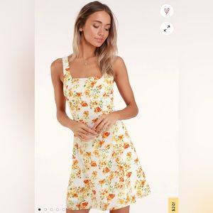 White and Orange Floral Print Tie-Back Dress!